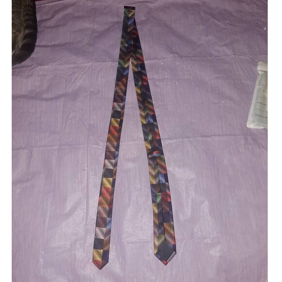 Mens Plaid Zig Zag Satin Neck Tie - Picture 3 of 6